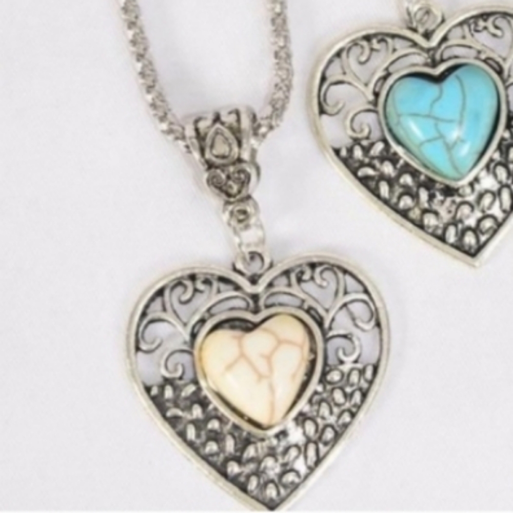 Heart Necklace White Ivory Stone on Silver 18-22" chain w lobster clasp NEW NWT